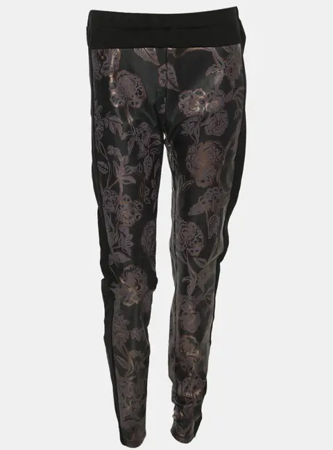 Just Cavalli Black Floral Print Faux Leather and Stretch Fabric Trousers M