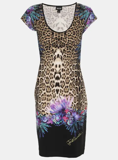 Just Cavalli Multicolor Stretch Satin Sleeveless Midi Dresses M