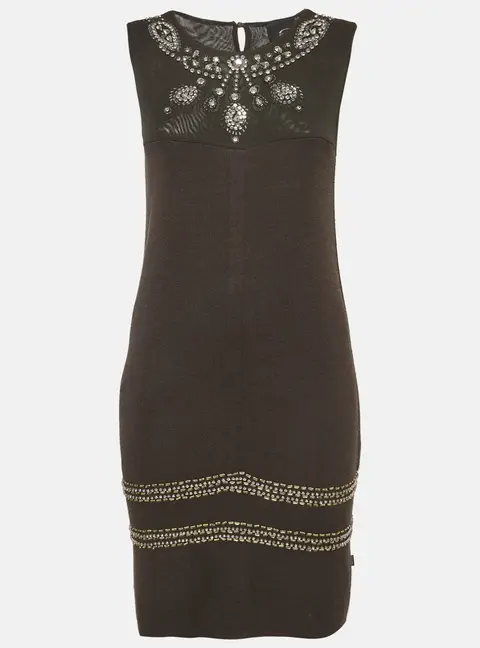 Just Cavalli Charcoal Black Knit and Mesh Embellished Midi Dress M