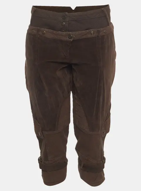 Just Cavalli Vintage Brown Checked Velvet and Cotton Capri Pants L