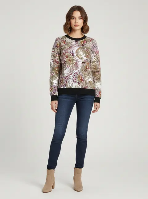 Just Cavalli Multicolor Printed Satin and Jersey Sweater S