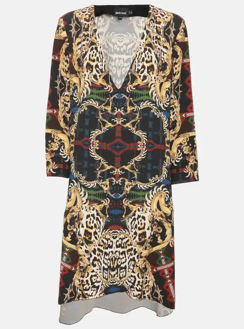 Just Cavalli Multicolor Crepe V Neck Mini Dress M