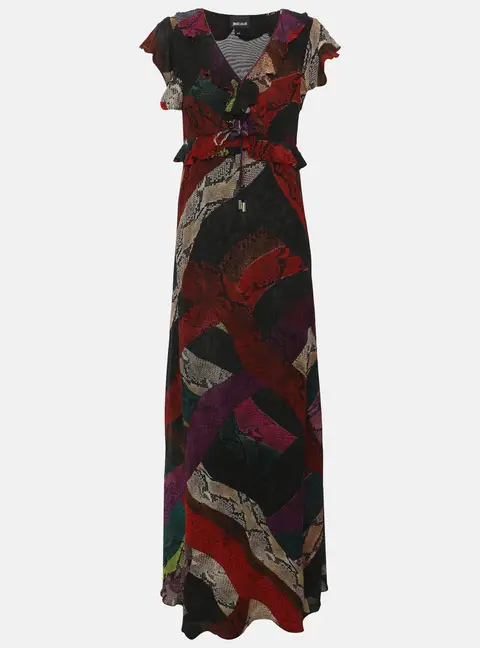 Just Cavalli Multicolor Snake Print Crepe Maxi Dress S