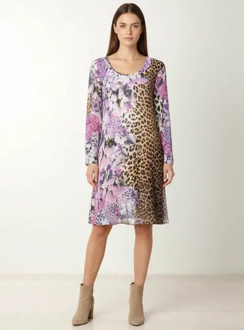 Just Cavalli Multicolor Floral and Leopard Printed Jersey Midi Dress M