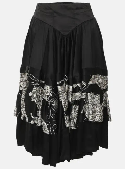 Just Cavalli Black/White Printed Satin Flare Layered Midi Skirt S