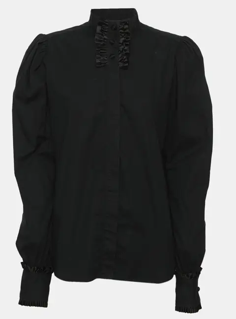 Just Cavalli Dark Navy Ruffled Details Stretch Cotton Long Sleeve Shirt L