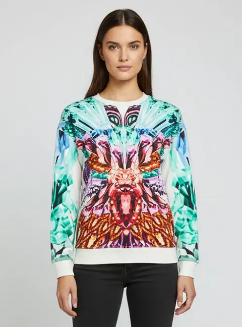 Just Cavalli Multicolor Crystal Butterfly Print Cotton Sweatshirt S