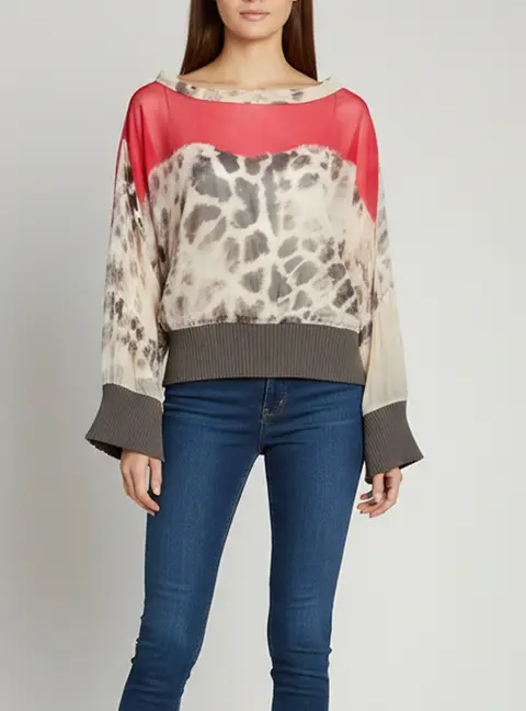 Just Cavalli Multicolor Chiffon Draped Blouse S