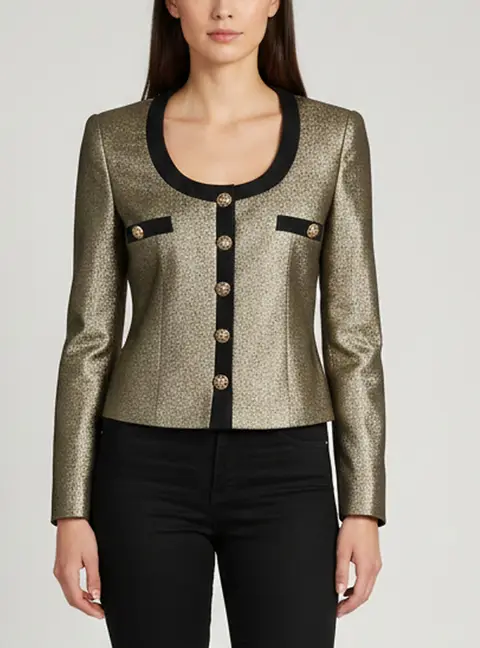 Just Cavalli Gold Lurex Knit Button Front Blazer S