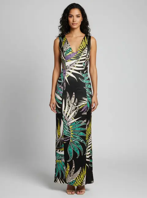 Just Cavalli Multicolor Tropical Snakeskin Print Satin Maxi Dress S