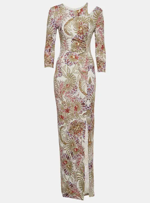 Just Cavalli White Floral Print Jersey Cut-Out Maxi Dress M