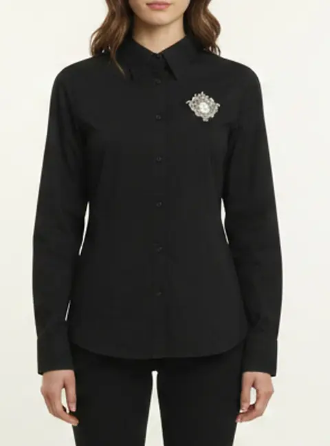 Just Cavalli Black Cotton Blend Logo Printed Long Sleeve Shirt M