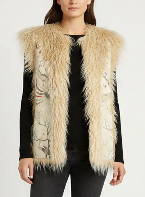 Just Cavalli Beige Faux Fur and Faux Suede Vest M