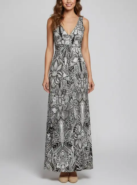 Just Cavalli Black/ White Jersey Plunge Neck Maxi Skirt XS