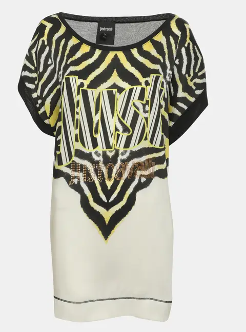 Just Cavalli Printed Modal Logo Rhinestone Embellished Tops M