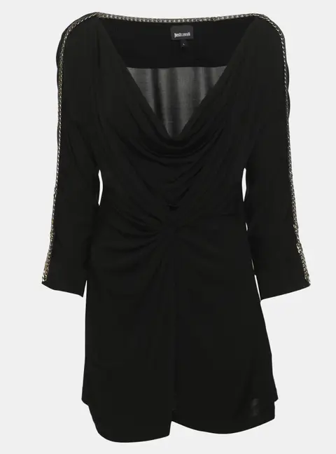 Just Cavalli Black Jersey Draped Chain Link Detail Top L