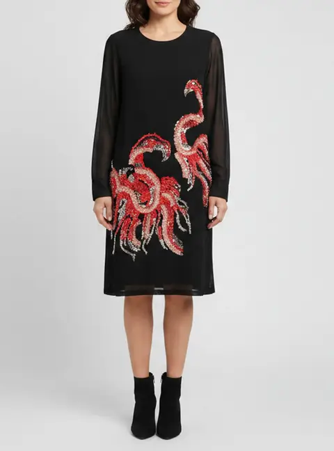 Just Cavalli Black Crepe Sequin Embellished Knee Length Dress L