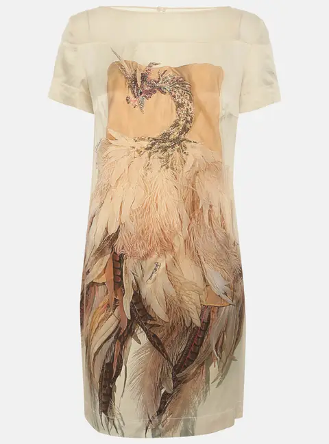 Just Cavalli Beige Multicolor Printed Silk Mini Dress S
