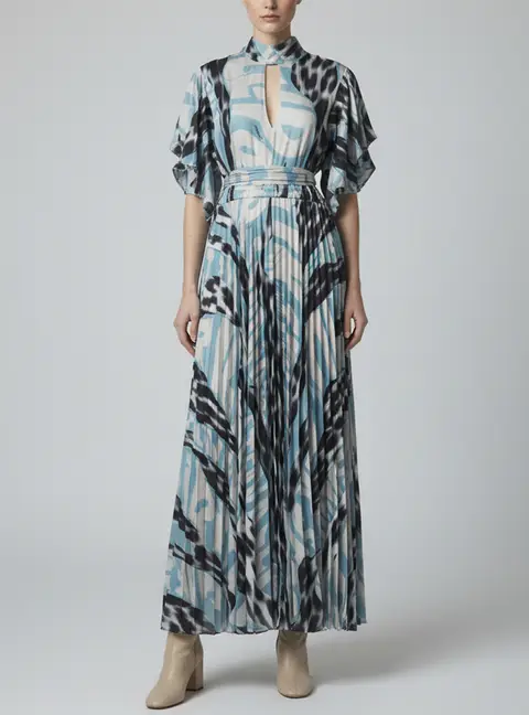 Just Cavalli Blue Logo Print Satin Neck Tie Maxi Dress XXXL