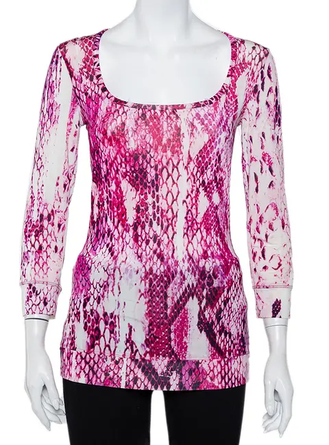 Just Cavalli Pink Animal Printed Knit Scoop Neck T-Shirt S