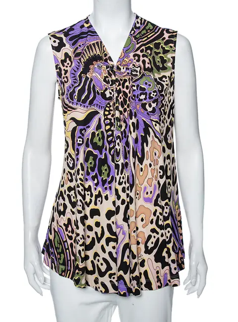 Just Cavalli Multicolored Printed Silk Knit Sleeveless Top M