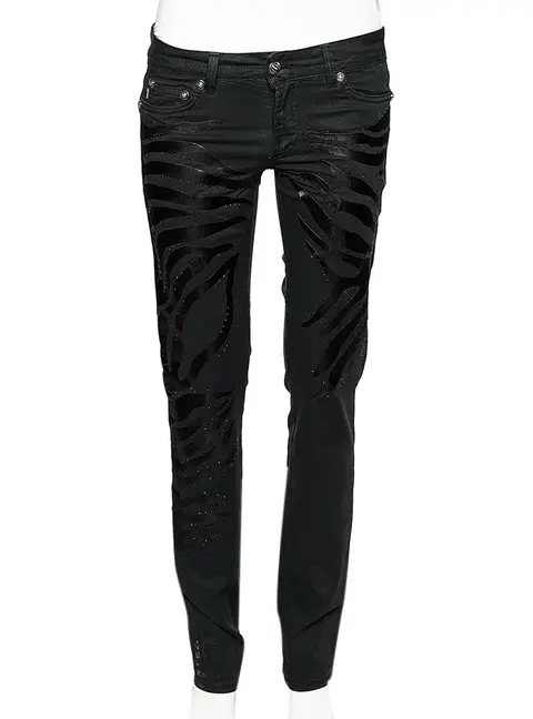 Just Cavalli Black Denim Crystal Embellished Slim Fit Jeans M
