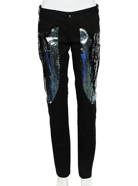 Just Cavalli Black Denim Sequin Embellished Jeans M