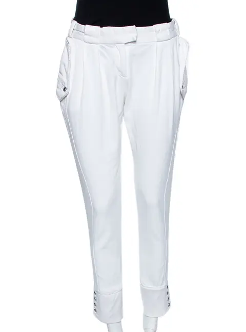 Just Cavalli White Cotton Blend Button Hem Detail Trousers M