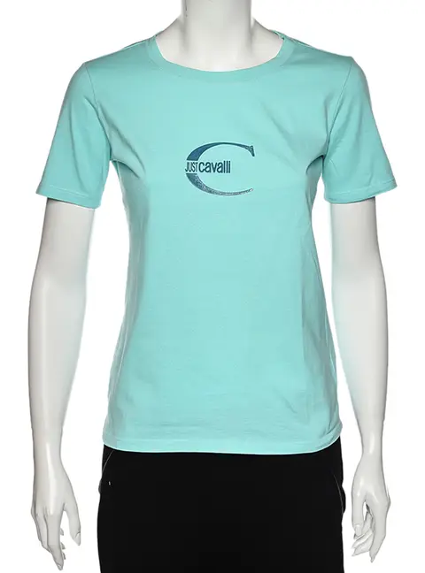Just Cavalli Blue Logo Printed Cotton Short Sleeve T-Shirt S