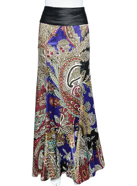 Just Cavalli Multicolor Printed Satin Ruffle Detail Maxi Skirt S