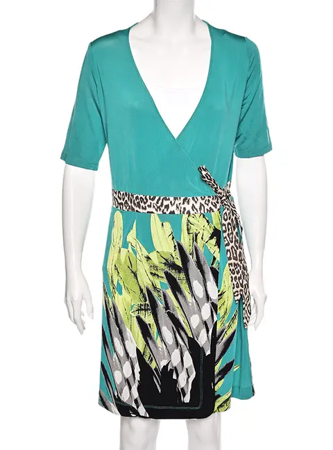 Just Cavalli Multicolor Printed Jersey Mini Wrap Dress L