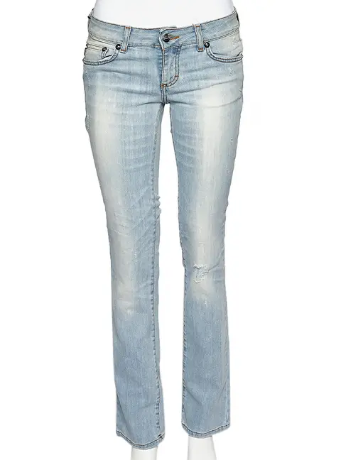 Just Cavalli Blue Denim Distressed Straight Fit Jeans M