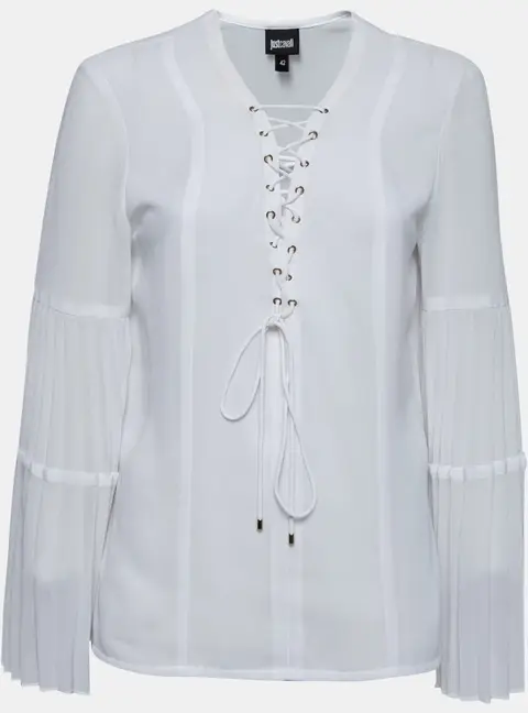 Just Cavalli White Crepe Lace-Up Detail Flute Sleeve Blouse M