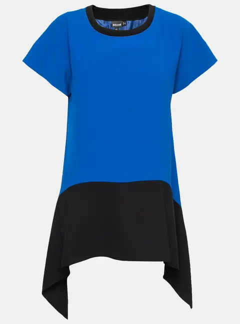 Just Cavalli Blue Leopard Print Trimmed Crepe Oversized Tunic M