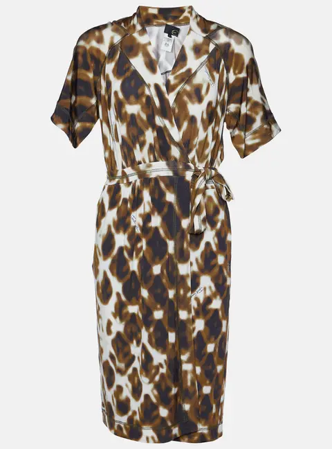 Just Cavalli Brown Printed Jersey Wrap Dress S