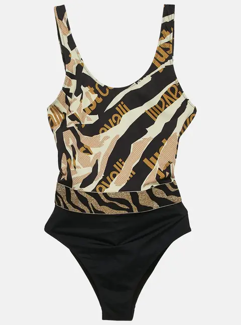 Just Cavalli Black/Yellow Tiger Print Jersey Swimsuit M