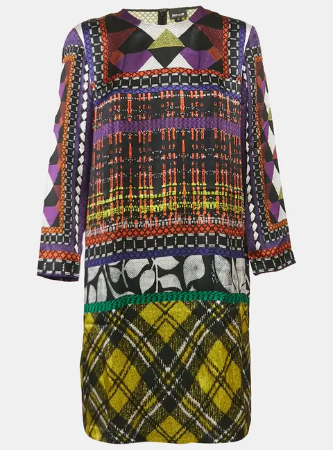 Just Cavalli Multicolor Printed Satin Silk Mini Dress L