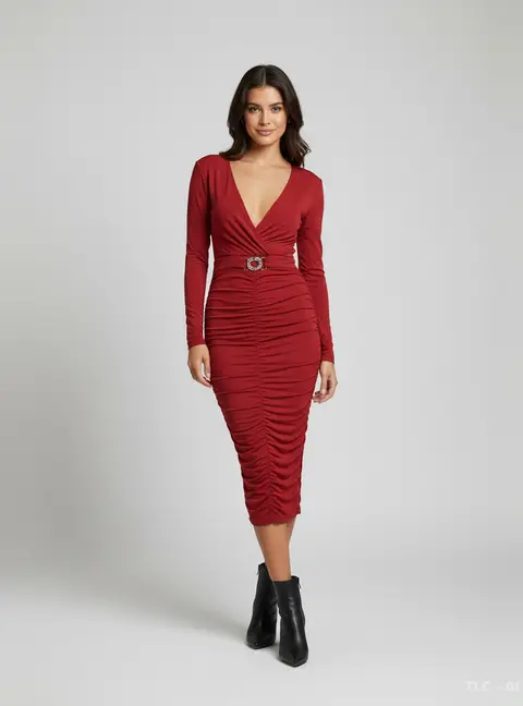 Just Cavalli Burgundy Stretch Jersey Ruched Mini Dress S