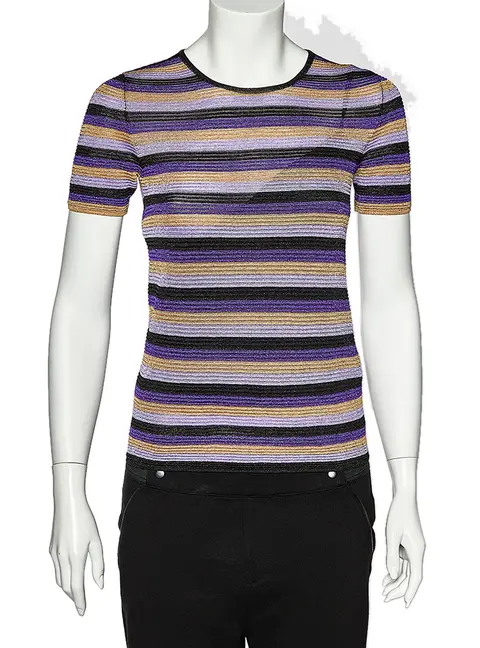 Just Cavalli Multicolor Striped Lurex Knit Crewneck T-Shirt S