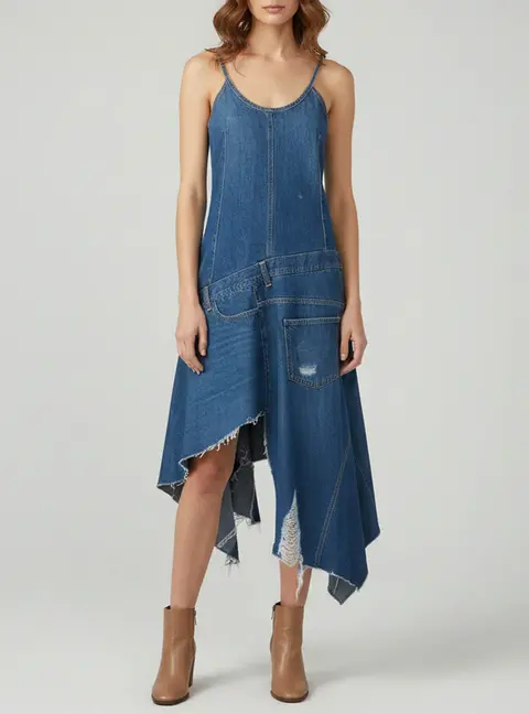 JW Anderson Blue Denim Distressed Asymmetric Dress S