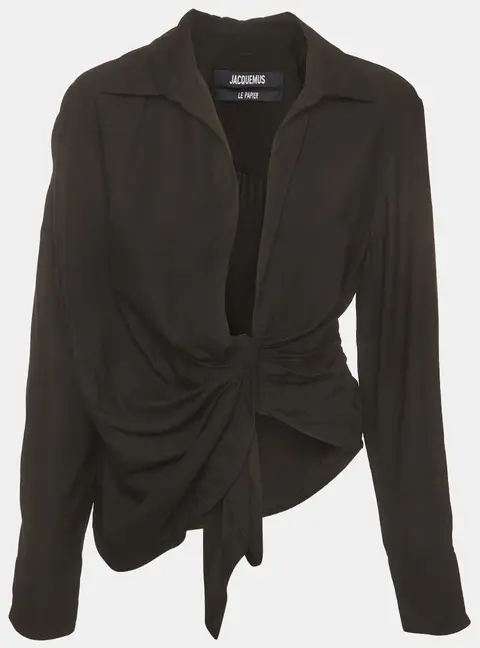 Jacquemus Black Crepe Draped La Chemise Bahia Blouse XS