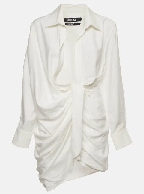 Jacquemus White Crepe Draped La Robe Bahia Mini Dress M