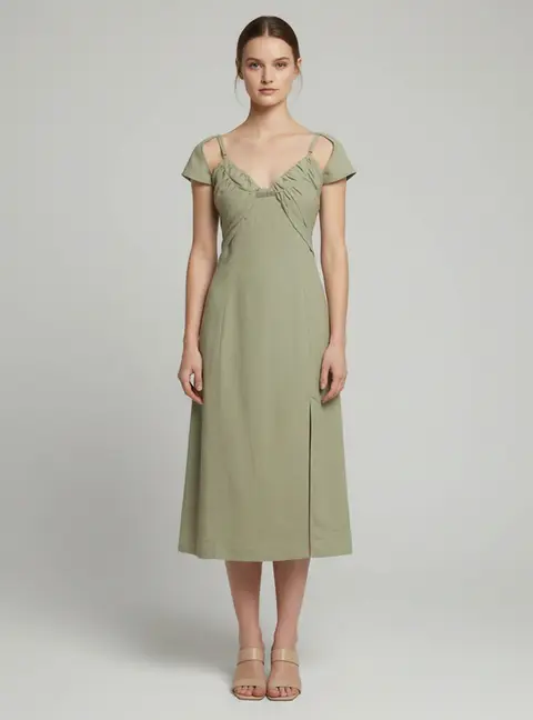 Jacquemus L'Amour Sage Green Ruched Linen Blend Tovallo Dress M