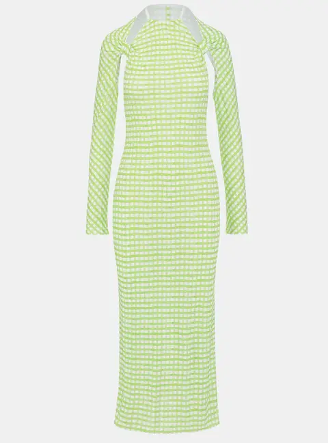 Jacquemus Green Checkered Print Jersey La Robe Nodi Midi Dress M
