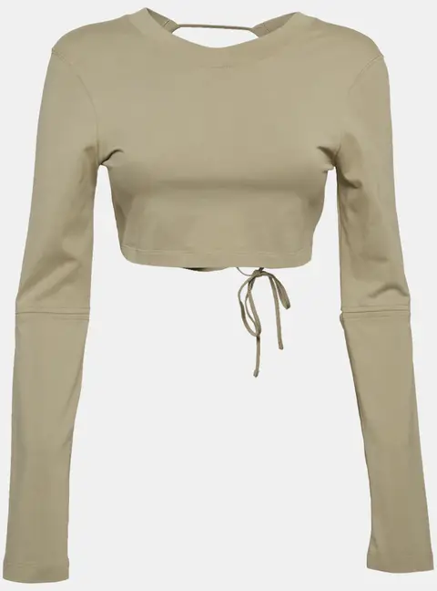 Jacquemus Sage Green Cotton Open Back Crop T-Shirt XS