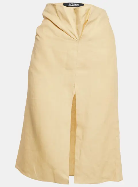 Jacquemus Yellow Linen Drape Style La Jupe Pencil Skirt