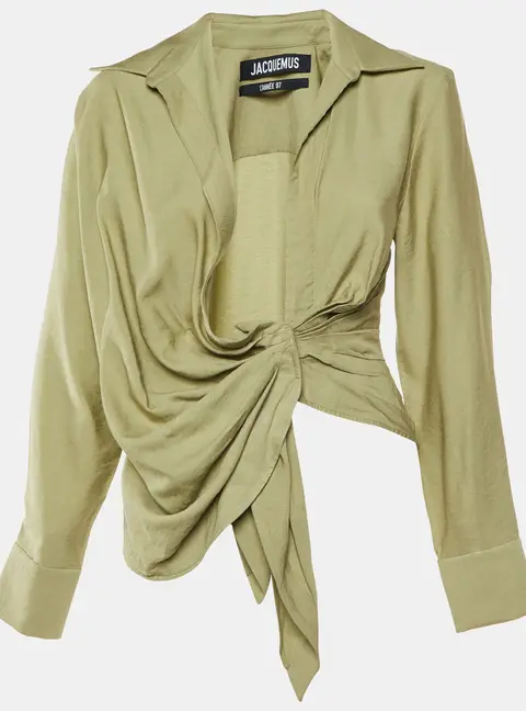 Jacquemus Green Crepe Le Bahia Tie Front Blouse XXS