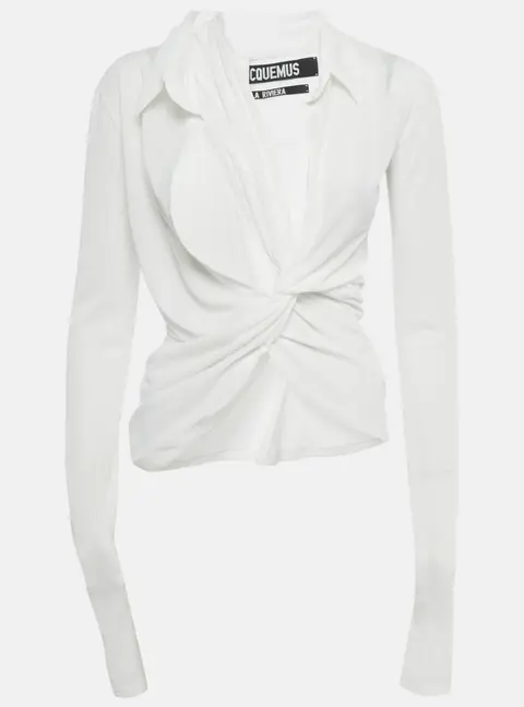 Jacquemus White Crepe Long Sleeve La Riviera Top M