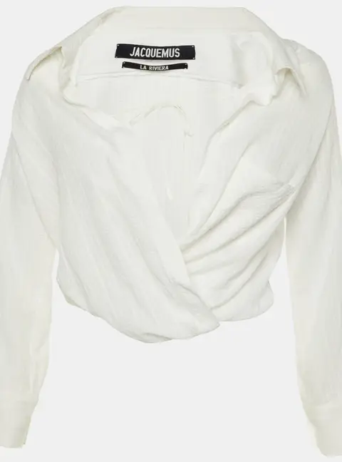 Jacquemus White  Textured Viscose Wrap Top S