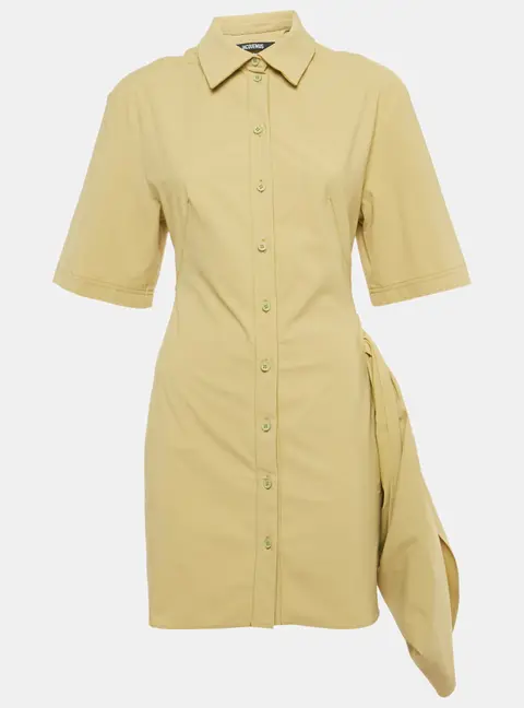 Jacquemus Green Cotton Blend Draped Le Raphia Shirt Dress S